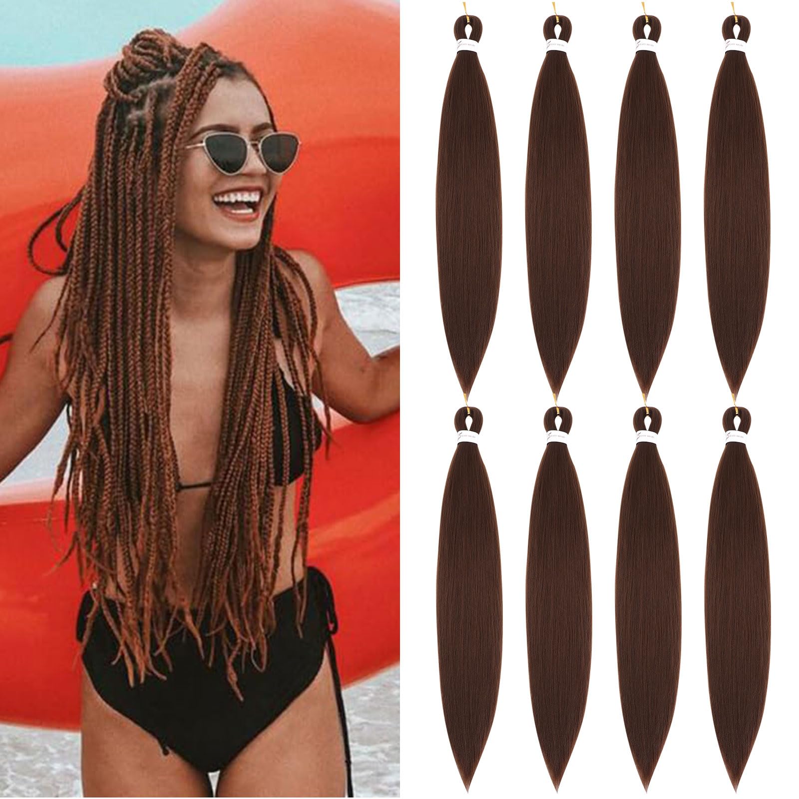 Easy Braid Pre stretched Braiding Hair Extensions - 26 Inch 8Packs Braiding Hair Soft Yaki Texture Crochet Synthetic Hair for Woman Hot Water Setting Crochet Braiding Hair Extensions (30#) — image 1