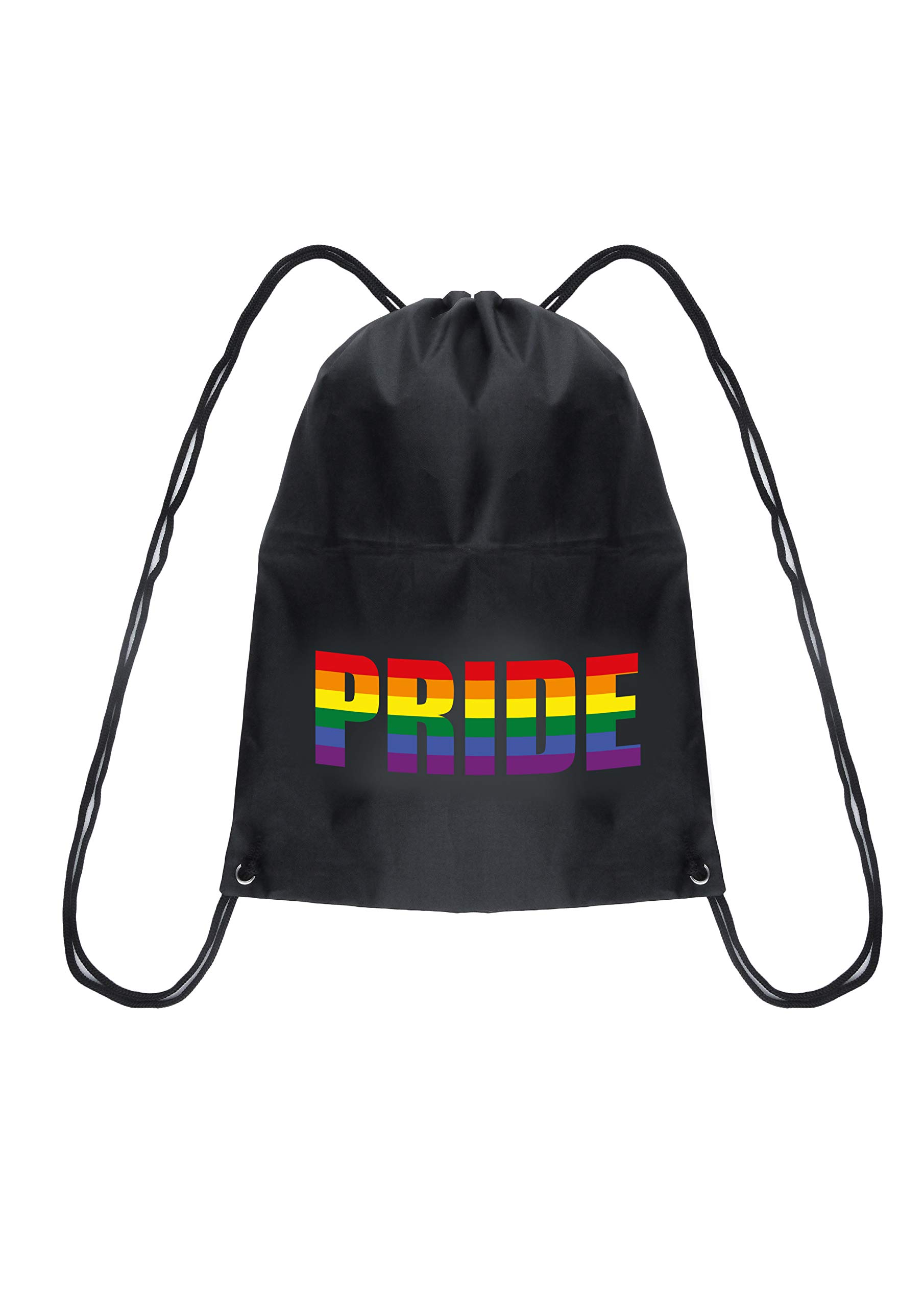 HENBRANDT Rainbow Gay Pride Flag Drawstring Bag/School Bag Black with Pride Text