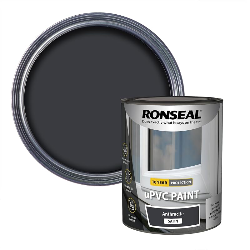 Ronseal uPVC Paint Anthracite Satin 750ml - Durable, Rain Ready