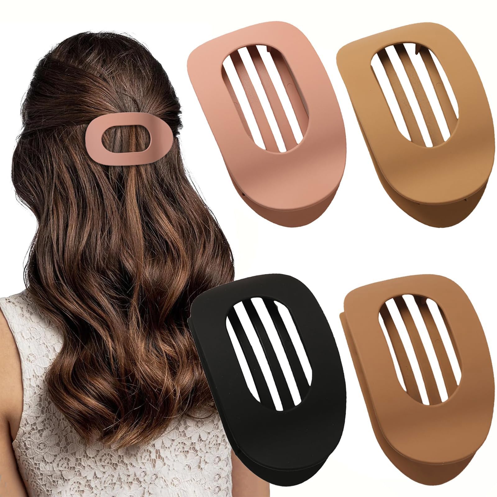 Yeomju Set of 4 Brown Matte Flat Hair Clips, Comfortable Round Lay Down Clips for Women โ image 1