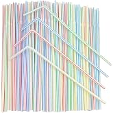 [Honest ECO ] 9.45inch Flexible Plastic Straws Extra Long Bendy Straws Prefer for Tall Glassees/Water Tumbler/Bottled Drinks/All Hot or Cold Low Viscosity Drinks (Stripe)