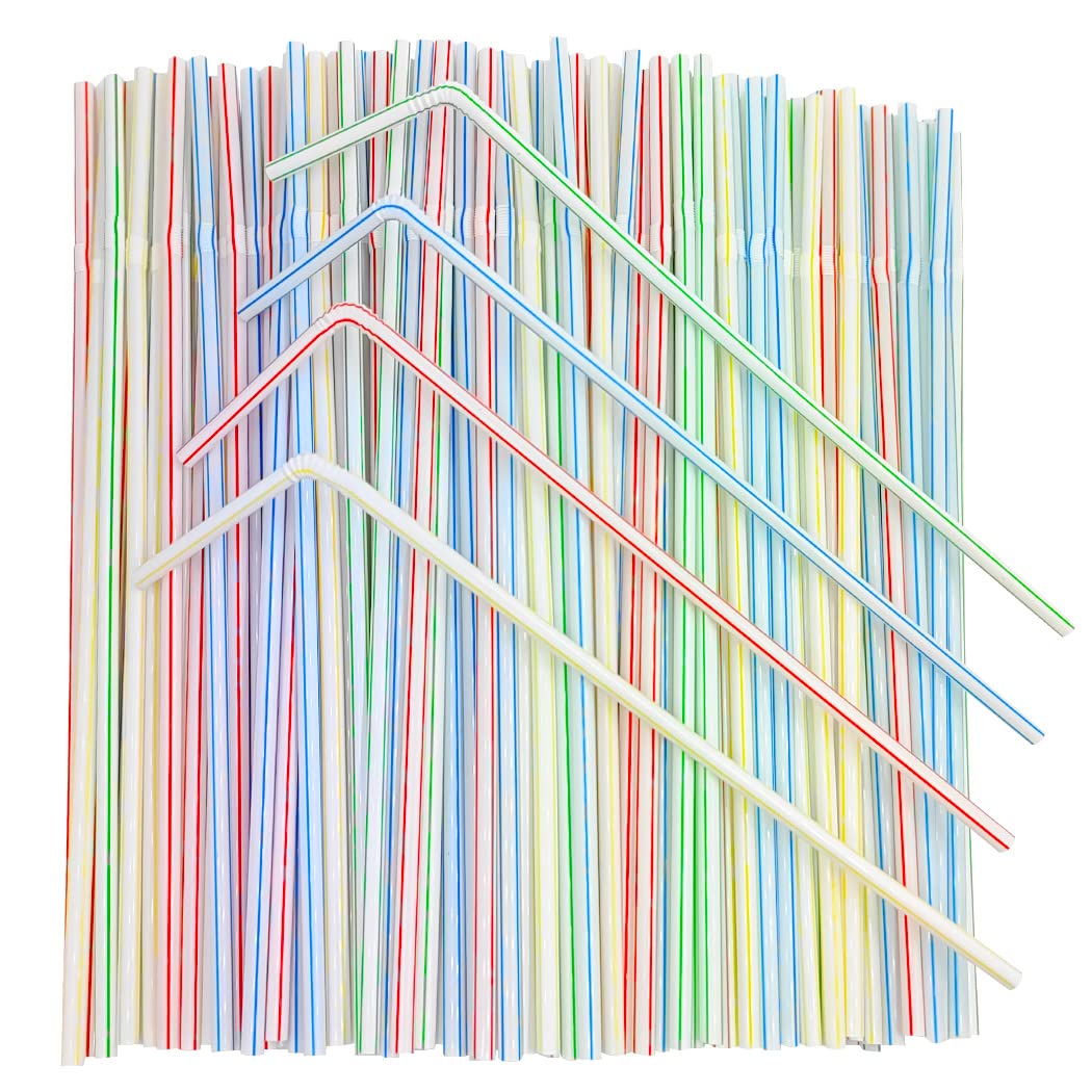 Photo 1 of ?500packs? Flexible Plastic Straws -9.45" Extra Height Bendy Straws Prefer for Tumblers/Bottled Drinks/All Hot or Cold Drinking Striped Color Mixed