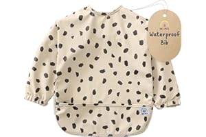 ARI MES Long Sleeves Waterproof Baby Bibs for Eating - Black Spots, Medium- Wearable, Coverall for Toddler, Long Sleeve Bib, Smock Apron for Feeding - Applicable for 6-72 Months