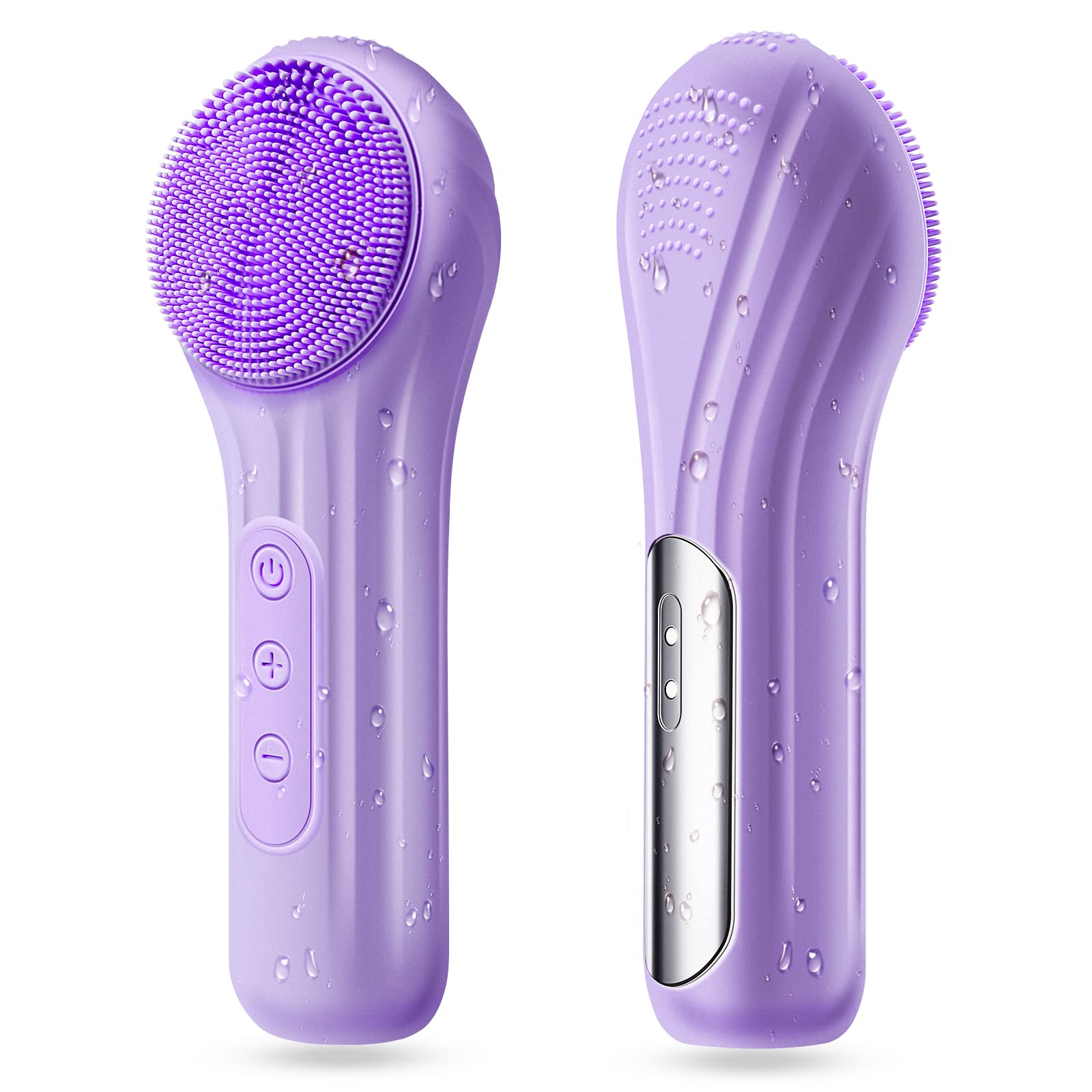 Silicone Face Scrubber, Electric Facial Cleansing Brush Skincare Tools with Magnet Charger for Deep Cleaning|Gentle Exfoliating|Massaging (Purple)
