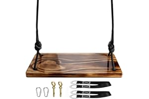 Wooden Tree Swing, Micsci Carbonized Hanging Wooden Swing Seat Waterproof Wood Tree Swings with Adjustable Rope, 440lbs Load for Adults,Children,Kids, Indoor,Outdoor,Garden,Backyard(17.7x7.9x1.0 inch)