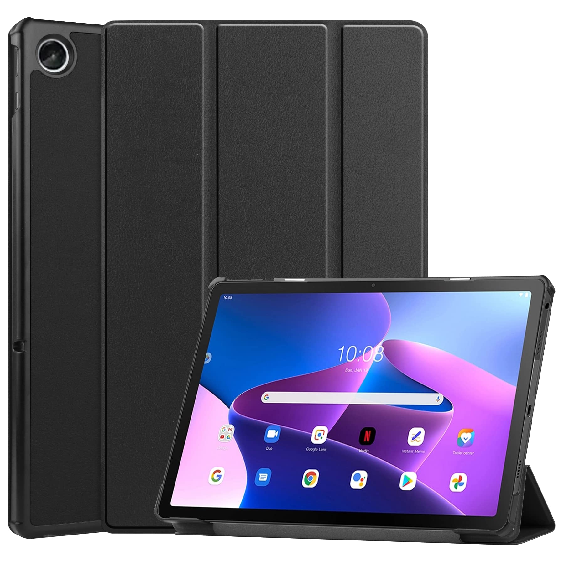 Lenovo Tab M10 Plus 3rd Gen Tablet Case 10.6 Inch 2022, Slim Tri-Fold Stand Leather Protective Shell Smart Cover with Auto Wake/Sleep Flip Case for Lenovo Tab M10 Plus TB-125FU/TB-128FU, Black