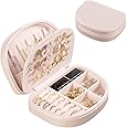 ProCase Travel Size Jewelry Box, Small Portable Seashell-Shaped Jewelry Case, 2 Layer Mini Jewelry Organizer in PU Leather for Women -Champagne