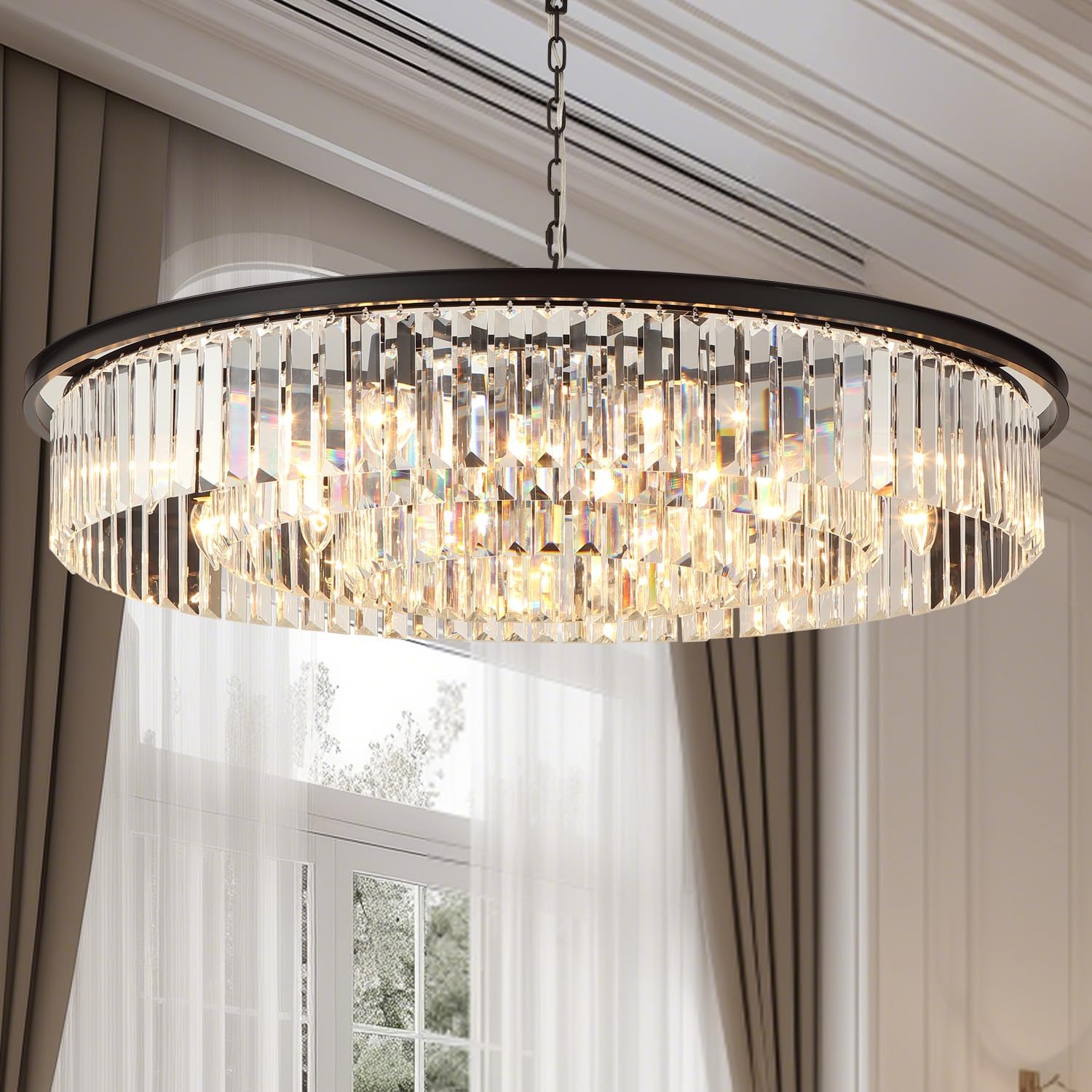 Photo 1 of **FOR PARTS ONLY** GMlixin Crystal Chandeliers 18-Light, Metal Ceiling Light Fixture Adjustable Height, 39 Inch Modern Luxury Hanging/Chandelier for Living Room Dining Room Kitchen Hallway Foyer, Black