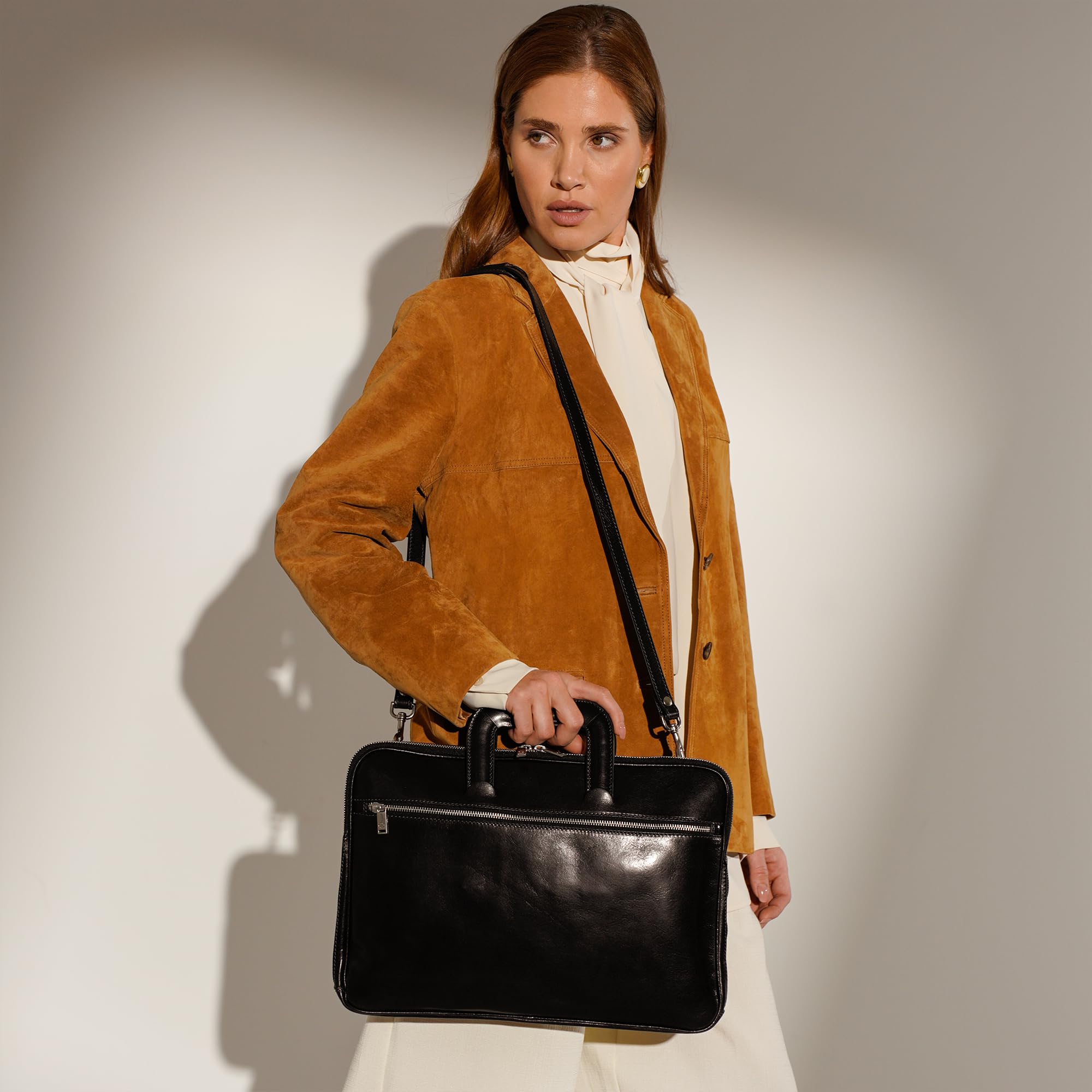 Time Resistance Slim Leather Briefcase - Italian Handmade Leather Computer Bag - Briefcase for Men and Women - Laptop Bag