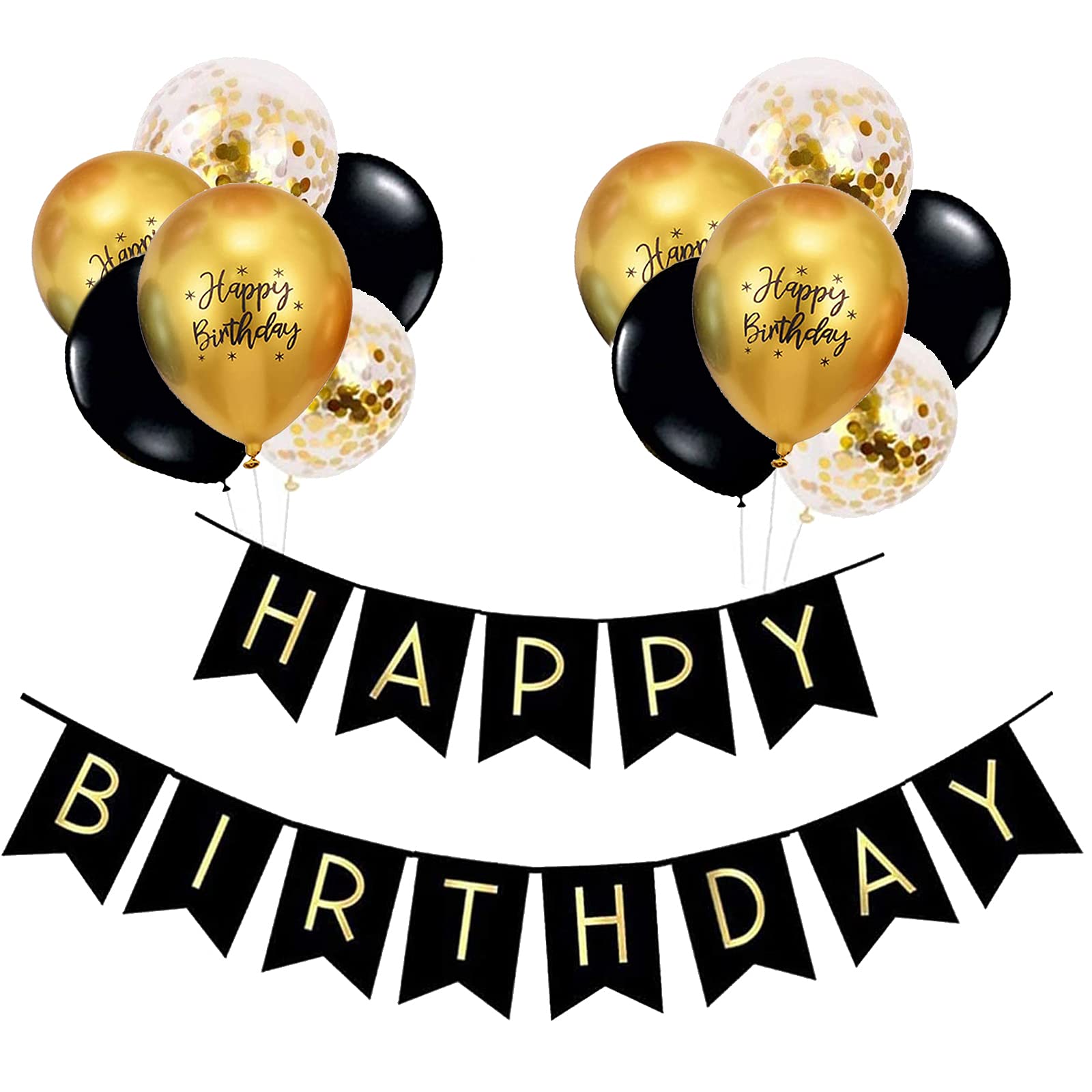 Gold Confetti Party Decorations - Happy Birthday Banner, Balloons & Bunting Banners - Perfect for Birthday Parties
