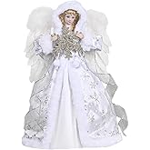 Lighted Angel Tree Topper, 14" Angel Christmas Tree Topper Lights with Snowflake, Battery Operated LED Tree Topper for Xmas Tree Top Decor Holiday New Year Home Ornament