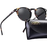CARFIA Retro Polarized Sunglasses for Men UV400 Protection Handmade Acetate Round Frame CA5288L