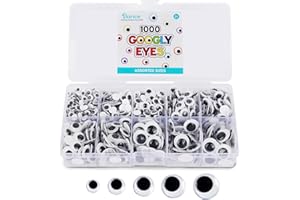 Darice Wiggle Googly Eyes - Bulk 1000pcs Assorted Set, Self-Adhesive, 6mm, 8mm, 10mm, 12mm, 15mm Eyes for Crafts, DIY, Slime, Dolls, and Decorations - Easy Peel & Stick Eye for Kids and Adults