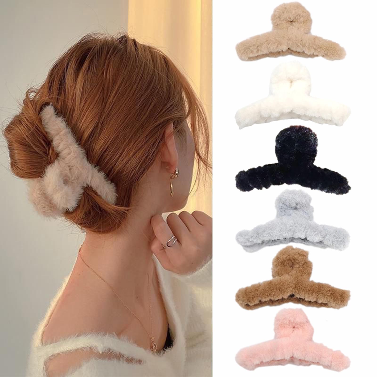 Large Hair Claw Clips Black White Hair Clips Large Plush Hair Clip Non-Slip Hair Claws for Thick Hair Women Hair Accessories for Women and Girls (HairclawMR)