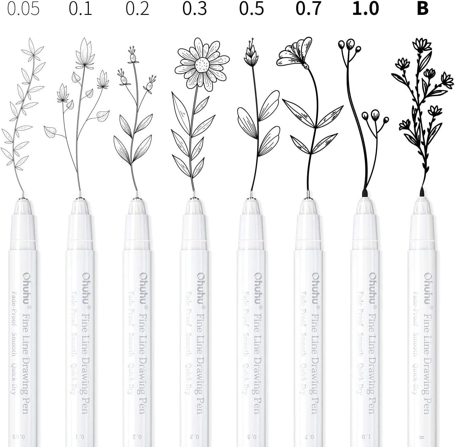 Fineliner Drawing Pen, Ohuhu Set of 8 Pack Ultra Fine Line Drawing Markers, 8 Assorted Tip Sizes, 7 Fine Tip Markers with a Brush Tip, Black Ink for Markers Painting, Father's Day Card Writting : Office Products