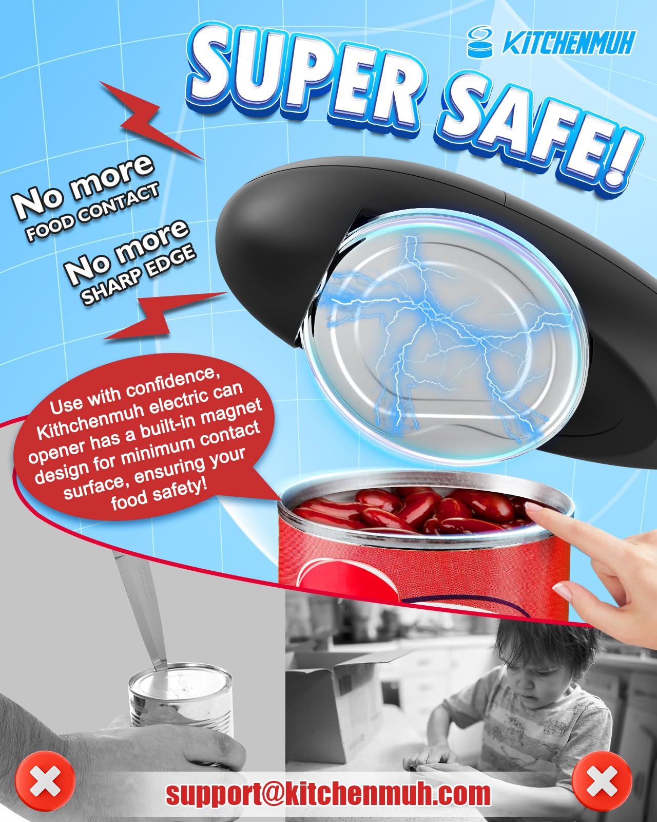 One Touch Electric Can Opener Fits Almost All Can Sizes for Seniors with Arthritis, Hand Held Battery Operated Can Opener with Smooth Edge, Food Safe Kitchen Gadgets Automatic Can Opener for Kitchen