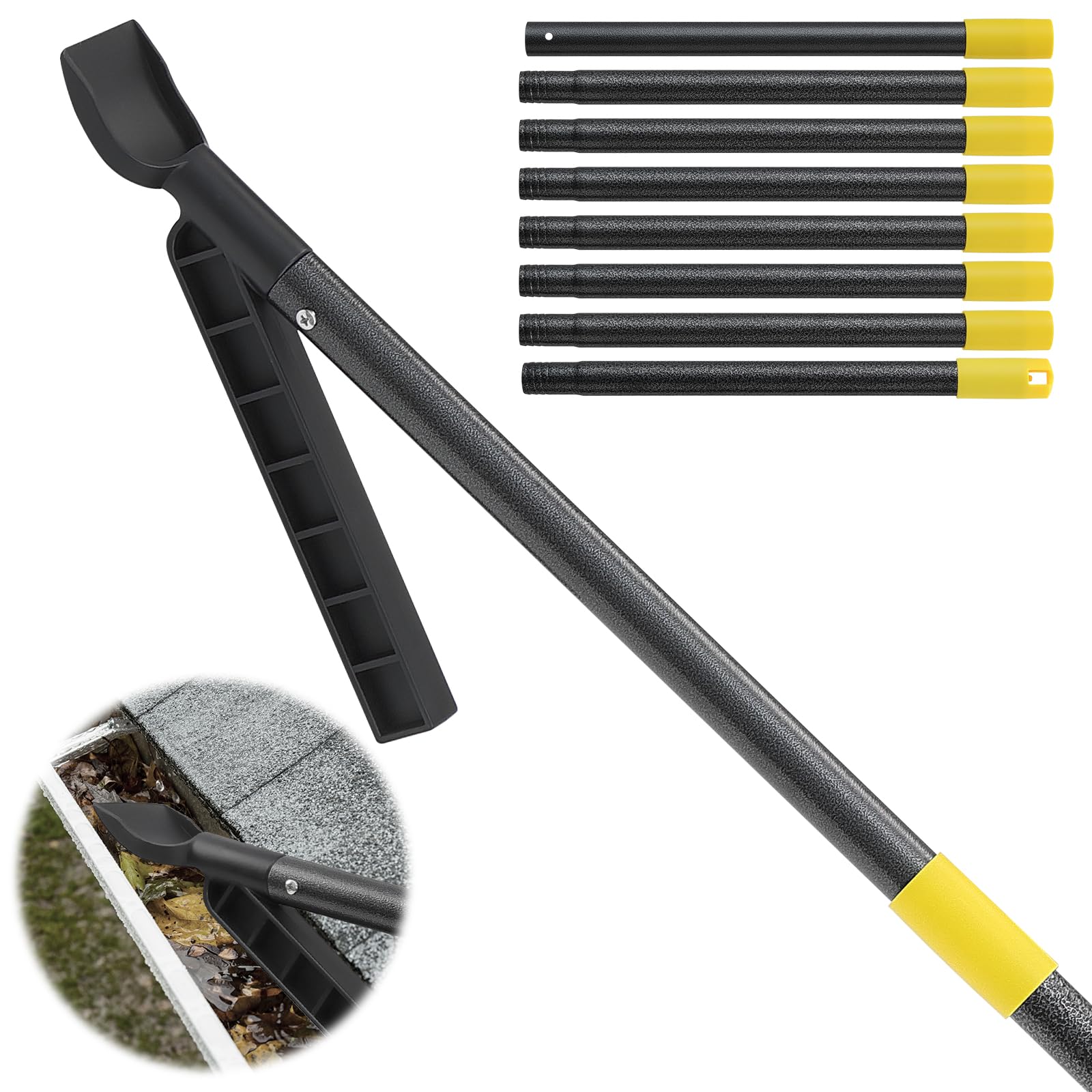 Photo 1 of Gutter Cleaning Tools, Leaf Gutter Cleaner Tool 10 Ft, Rain Gutter Cleaning Tool with Long Pole, Roof Gutter Spoon and Scoop Leaves Cleaning Tool for 2 Story House, Garden, Ditch