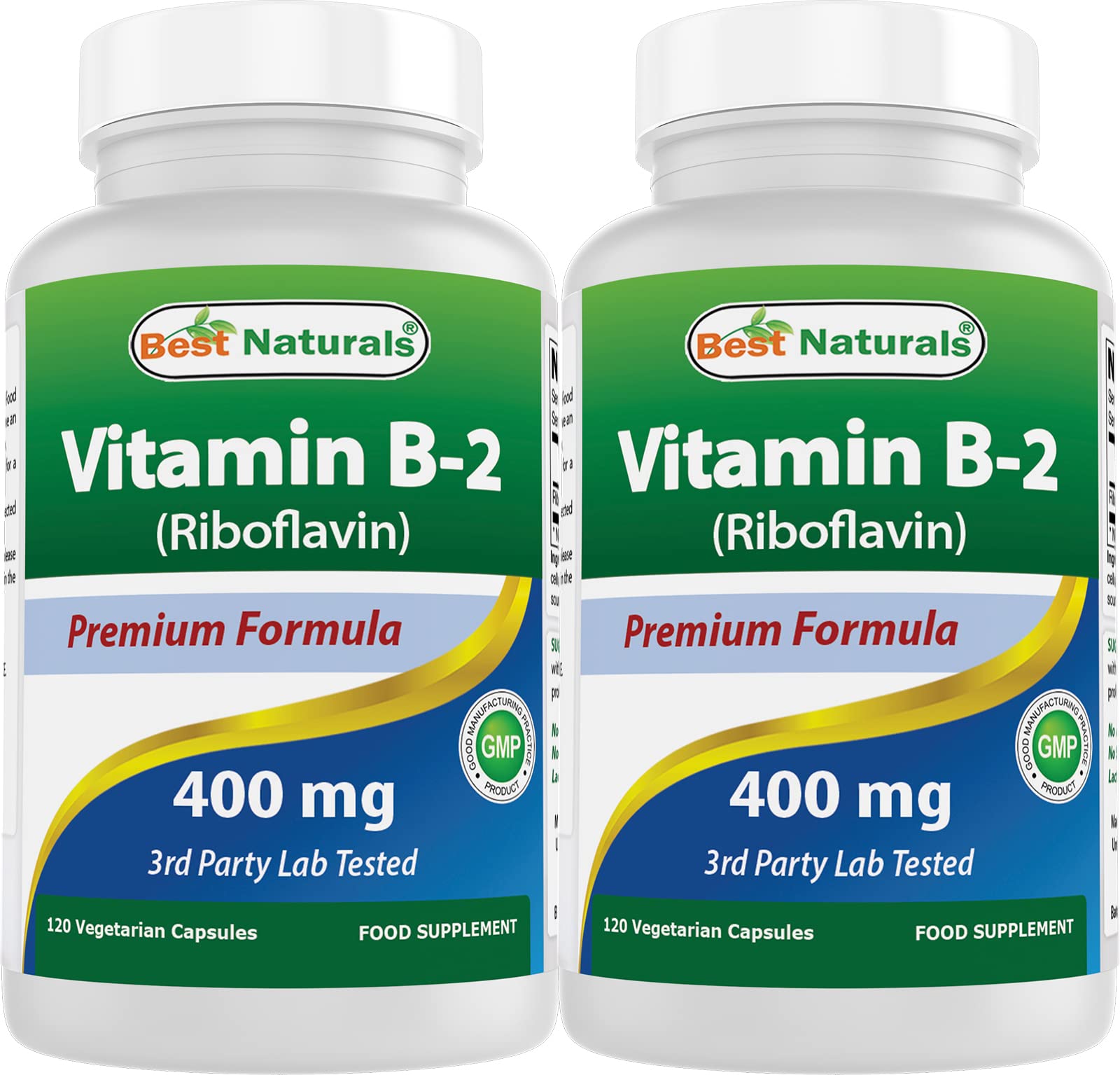 Best Naturals Vitamin B2 (Riboflavin) 400mg - Veggie Capsules - Conezyme Precursor - 120 Count (120 Count (Pack of 2))