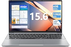 SGIN Laptop Computer, 15.6 inch Laptop, Laptops with 4GB DDR4 RAM 128GB SSD, N4000 Processor, Webcam, Type-C, Mini HDMI, 53200mWh Battery, WiFi5, 2xUSB 3.2(Sliver)