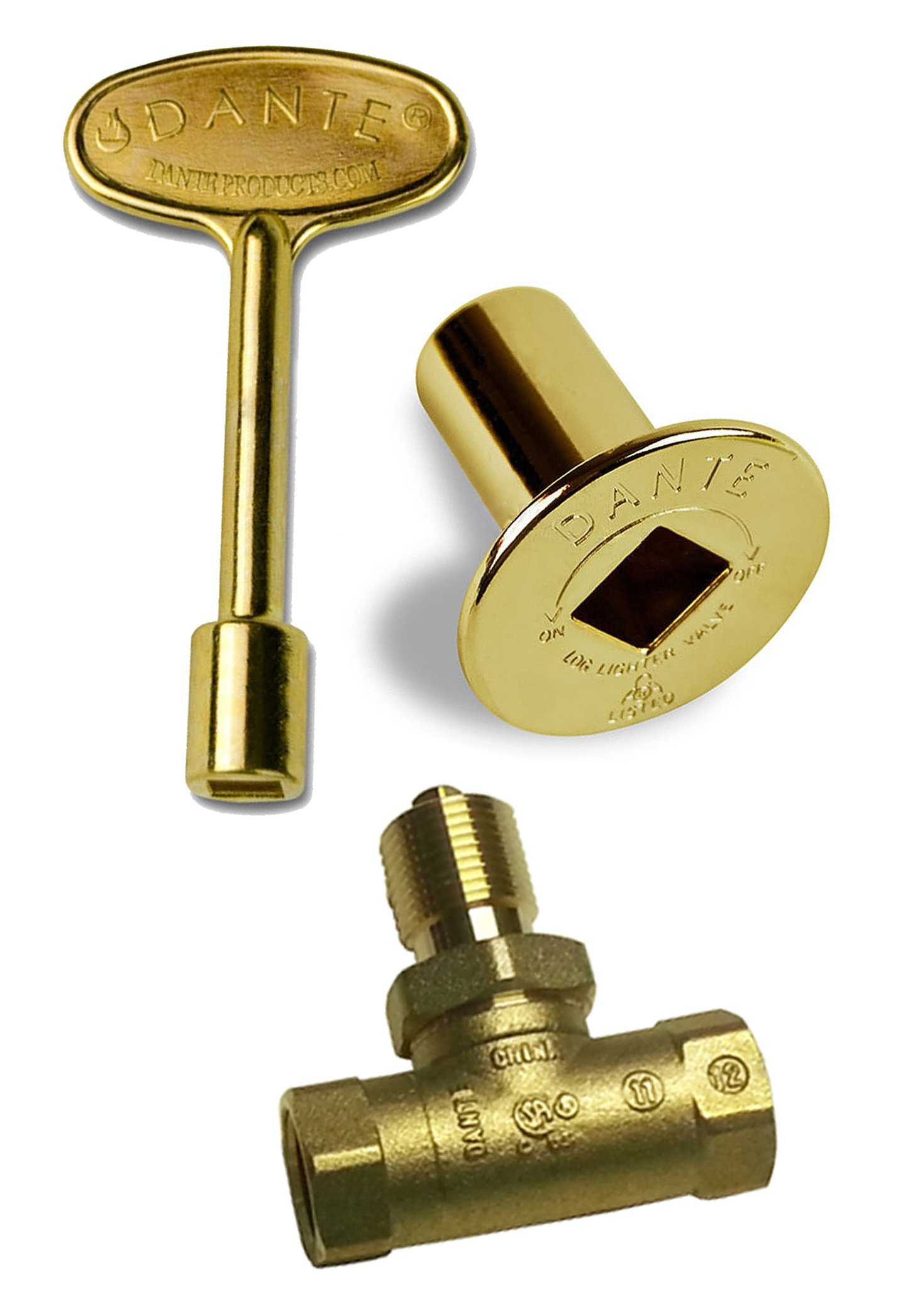 Dante Products Combo Pack with Straight 1/2-Inch, Quarter-Turn Ball Valve, Polished Brass Floor Plate and 3-inch Key