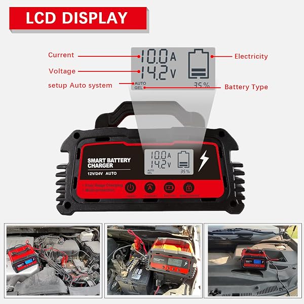TREELIGO 25A BATTERY CHARGER,12/24V AUTOMATIC SMART CAR BATTERY CHARGER, PORTABLE AUTOMOTIVE TRICKLE CHARGER, AUTOMOBILE BATTERY MAINTAINER