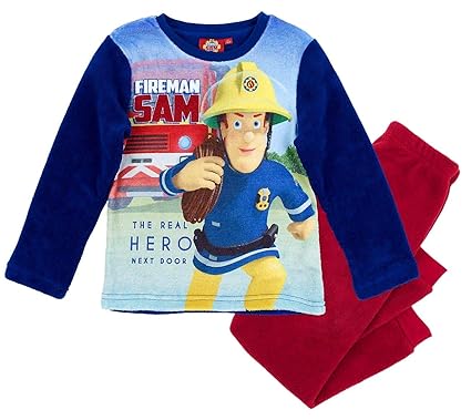 Feuerwehrmann Sam Jungen Pyjama aus Teddy Vlies - blau