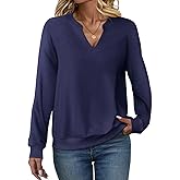 EADINVE Womens Casual Long Sleeve V Neck Sweatshirts Cute Loose Fit Lightweight Pullover Fall Clothes Tunic Tops