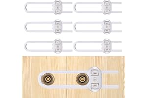 ANLEMIN 6-Pack Safety Cabinet Locks for babies, Child safety cabinet locks, baby Proof Cabinet latches, Adjustable U-Shaped Sliding Child locks for Closet cabinets Knob Handle(WHITE)