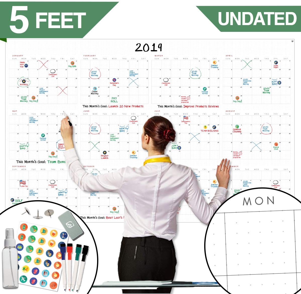 Large Dry Erase Wall Calendar 60 X 38 Blank 2018 2019 Reusable 