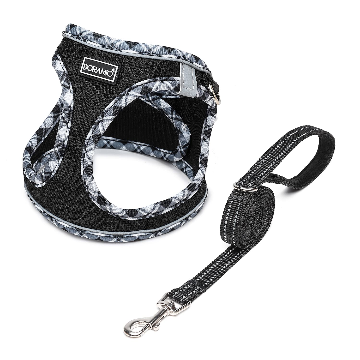 DORAMIO Step-in Dog Harness and Leash Set, Soft Mesh No-Chock Reflective Breathable Easy Walk Lightweight Vest Harnesses with Safety Buckle for Small Dogs, Cats, Puppies (Black White, S) — image 1