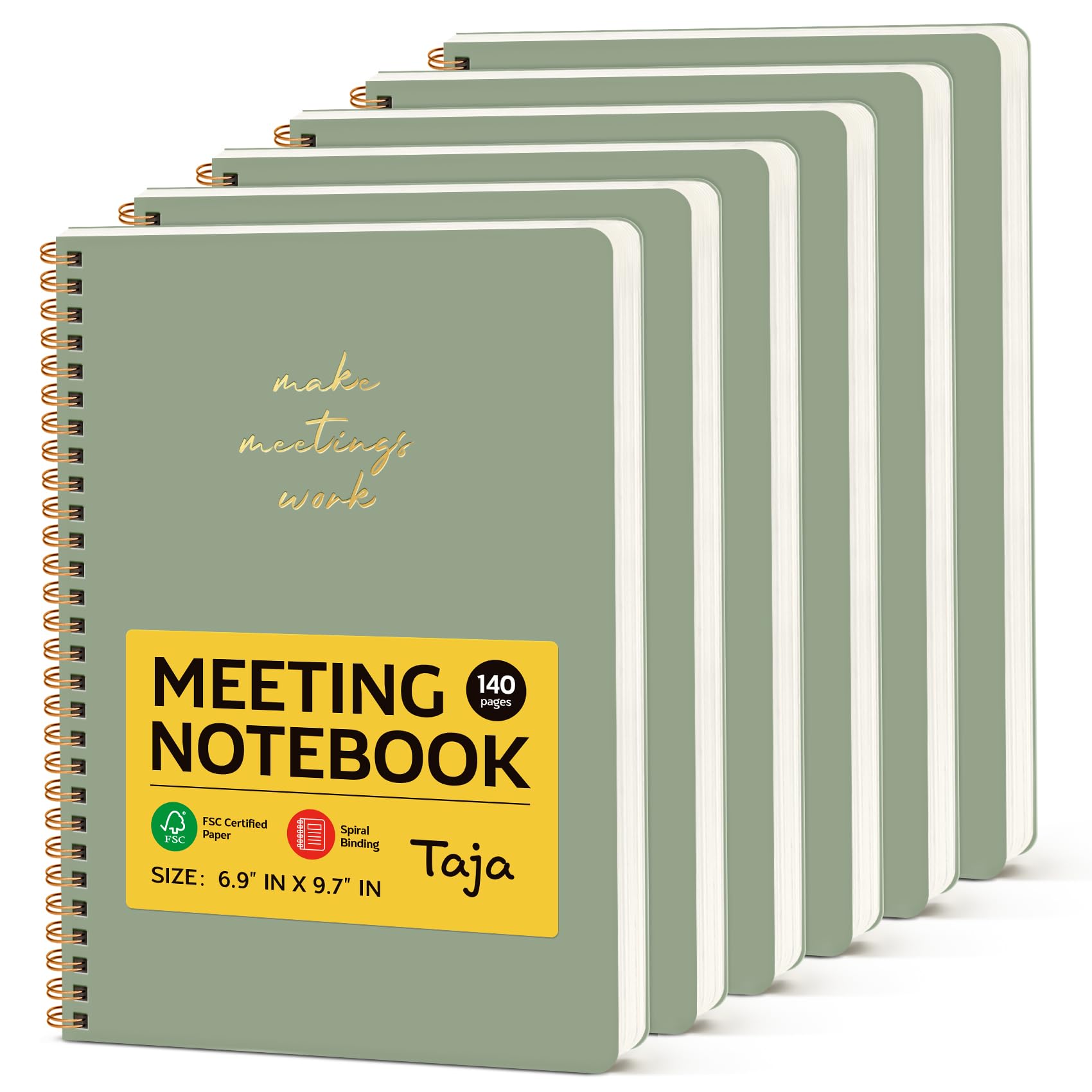 Taja 6 Pack of Meeting Notebook for Work Organization - Work notebook with action items, Meeting Minutes Planner Notebook, Perfect Office Supplies for Men & Women - Green Image