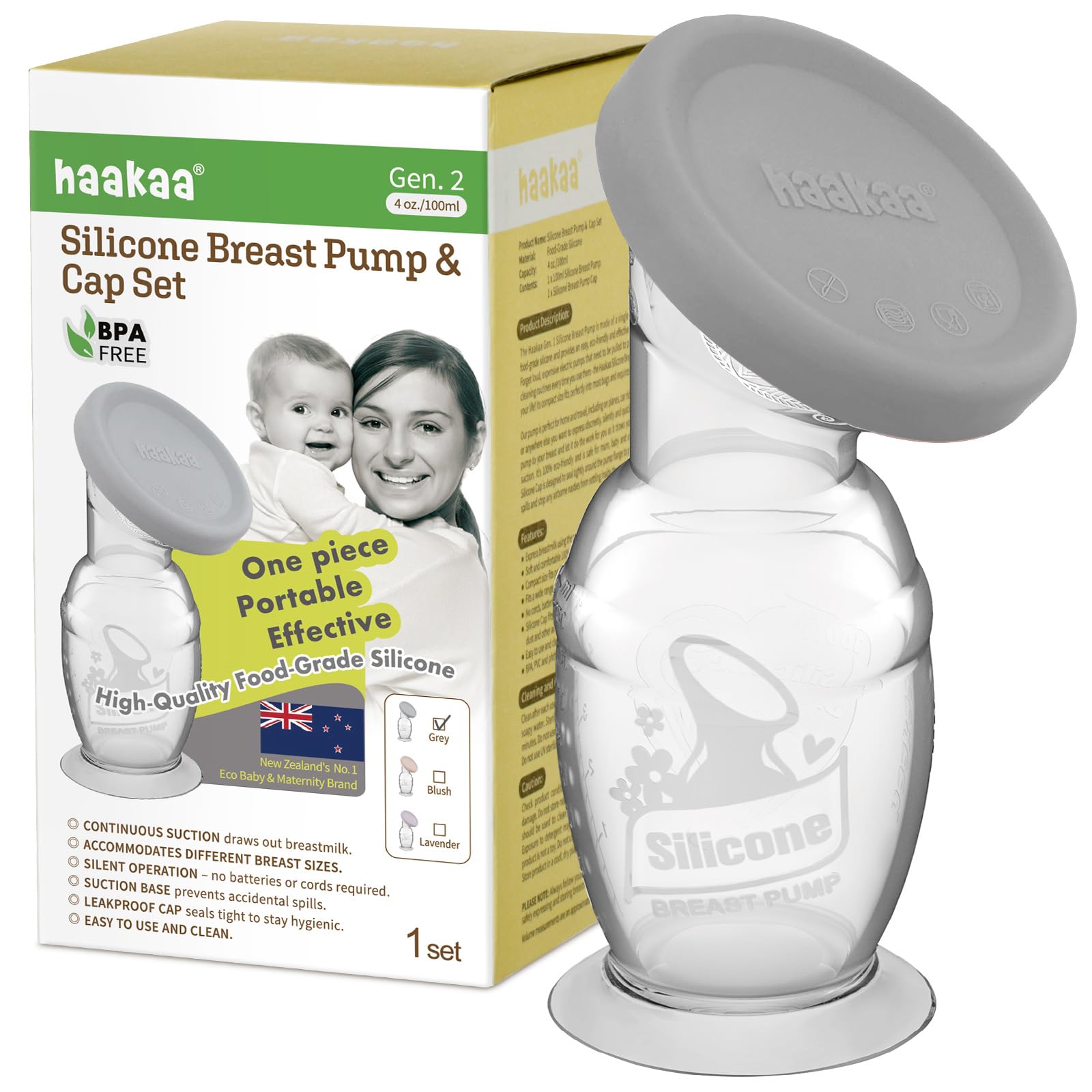 haakaa Manual Breast Pump with Suction Base and Silicone lid Set 4oz/100ml