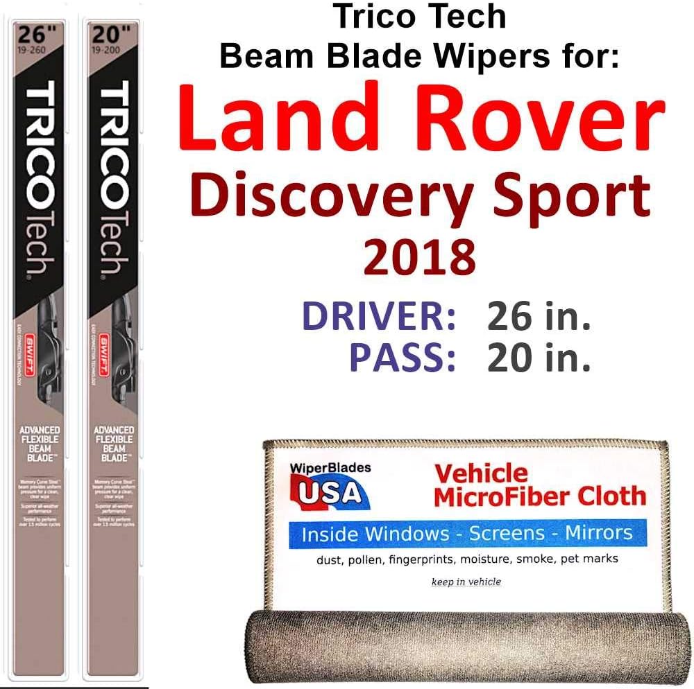 Beam Wiper Blades for 2018 Land Rover Discovery Sport Driver & Passenger Trico Tech Beam Blades Wipers Set of 2 Bundled with Bonus MicroFiber Interior Car Cloth