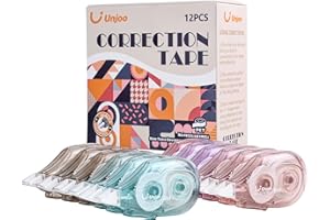 Unjoo White Correction Tape Dispenser, 12-Count Pack, Easy To Use Applicator, Fast, Clean Tear-Resistant Tape For school Supplies, Office (6M/256, 4 colors, Tape Width 0.2in)