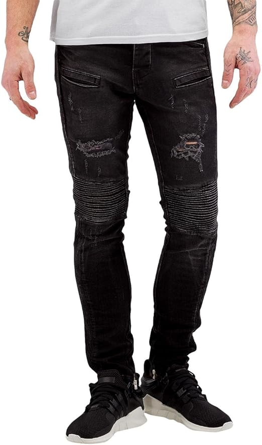 2Y Premium Men's Ripped Black Jeans Skinny Quilted Pants Slim Fit
