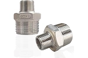 ZOUNI 2pcs Reducing Hex Nipple, 304 Stainless Steel 1" NPT Male x 1/2" NPT Male Pipe Fitting Reducer Nipple Adapter 2000psi Reducer Straight Connector (2pcs, 1"-1/2")
