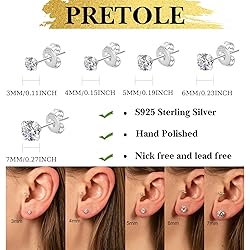 PRETOLE Sterling Silver Stud Earrings with 925