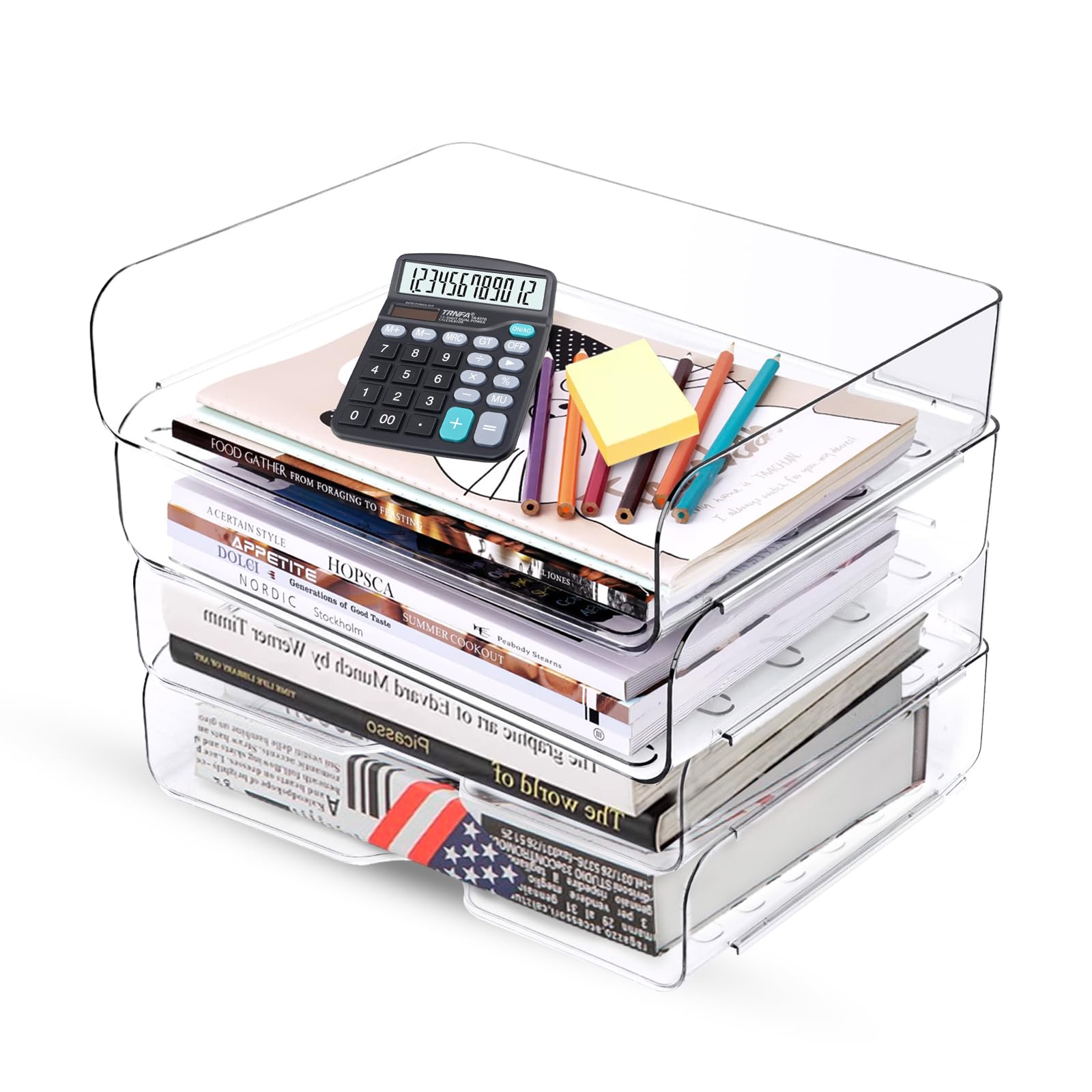 Mua Clear Stackable Paper Trays 4 Pack, Clear PET Letter Tray Desk ...