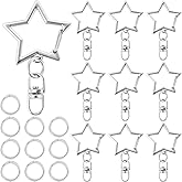 BEIQIYA 20pcs Star Shaped Spring Snap Clasps, Swivel Keychain Clip Buckle with Open Jump Ring, Zinc Alloy Snap Hook Jewelry Clasps for Keychain DIY Crafts- Silver