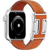 JSGJMY Leather Magnetic Band Compatible with Apple Watch Bands 38mm 40mm 41mm 42mm 44mm 45mm 46mm 49mm for Women Men，Top Grain Leather Designer Replacement Strap for iWatch Ultra SE Series11/10/9/8/7/6/5/4/3/2/1