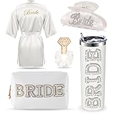 Toulite 5 Pcs Bridal Shower Gifts, Include Bride Robe, Bride Tumbler Cup, Claw Clip Hair Clip, Bridesmaid Engagement Gift Scrunchies, Cosmetic Travel Toiletry Bag for Wedding Party Favors