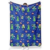 Minecraft Plush Throw Blanket - Measures 50 x 60 Inches - Kids Super Soft Blue Fleece Bedding, Features Creeper