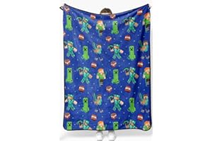 JAY FRANCO Minecraft Plush Throw Blanket - Measures 50 x 60 Inches - Kids Super Soft Blue Fleece Bedding, Features Creeper
