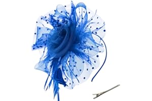 ASAHEL Fascinators Hats 20s 50s Pillbox Hat Cocktail Tea Party for Women (Blue, One Size)