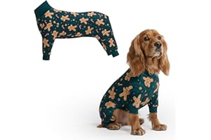 Spark Paws Dog Christmas Pajama, Dog Recovery Suit Male, Onesie, Ultra-Soft and 4-Way Stretch, for Small Medium and Large Breeds - Gingerbread Man - L