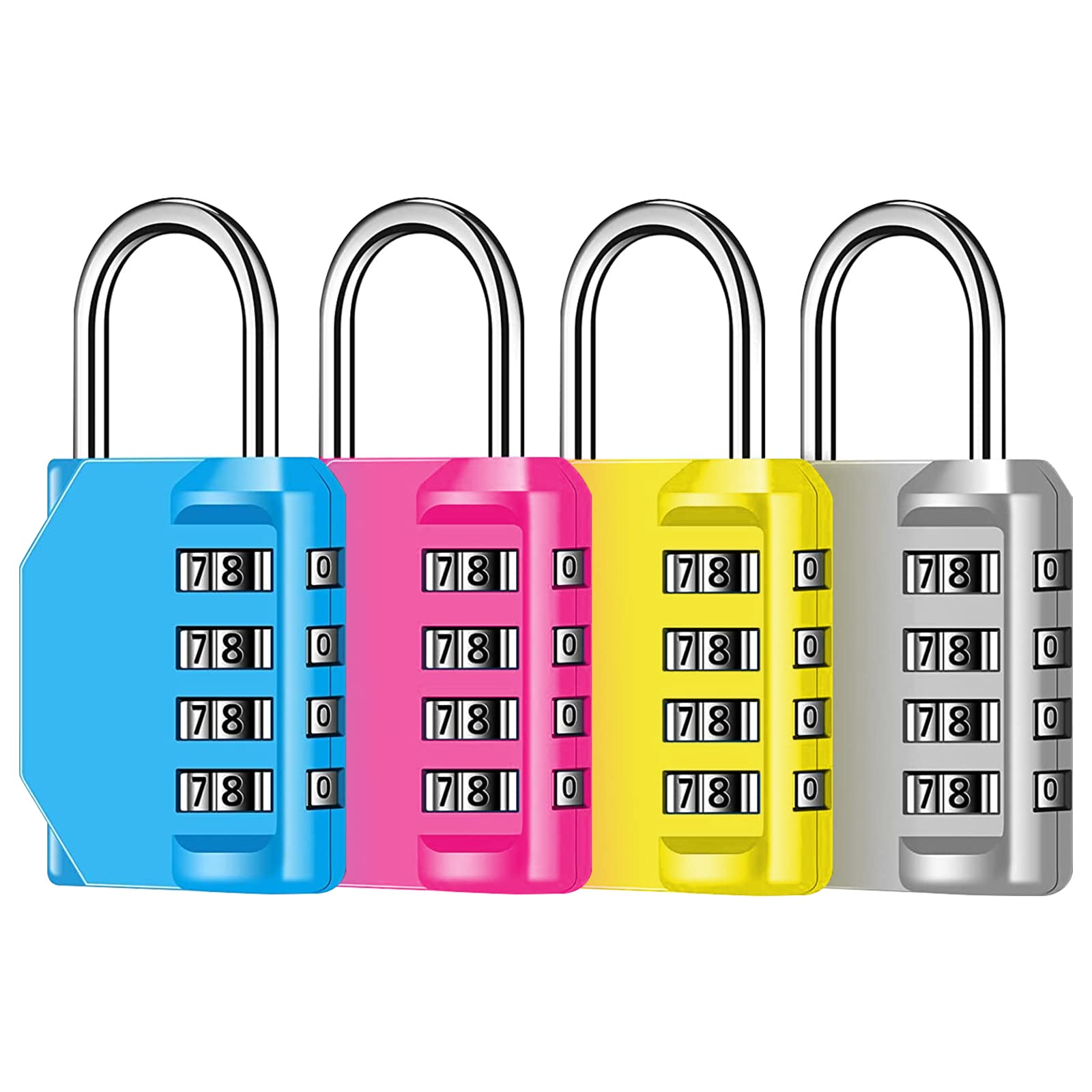 4 Pieces Heavy Duty Weatherproof Combination Locks - 4 Digit Padlocks for Gym, School, Sheds & Fence Gates (Blue, Yellow, Silver, Pink)