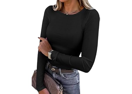 ANRABESS Women Long Sleeve Shirts Rib Knit Slim Fit Tops Basic Tee 2025 Fal...