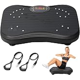 480 lbs Vibration Plate Exercise Machine, Color Screen, Bluetooth,99 Speeds | Whole Body Vibration, Resistance Bands, Low-Impact Exercise, Home Workouts, Curved Vibrating Plate for Lymphatic Drainage