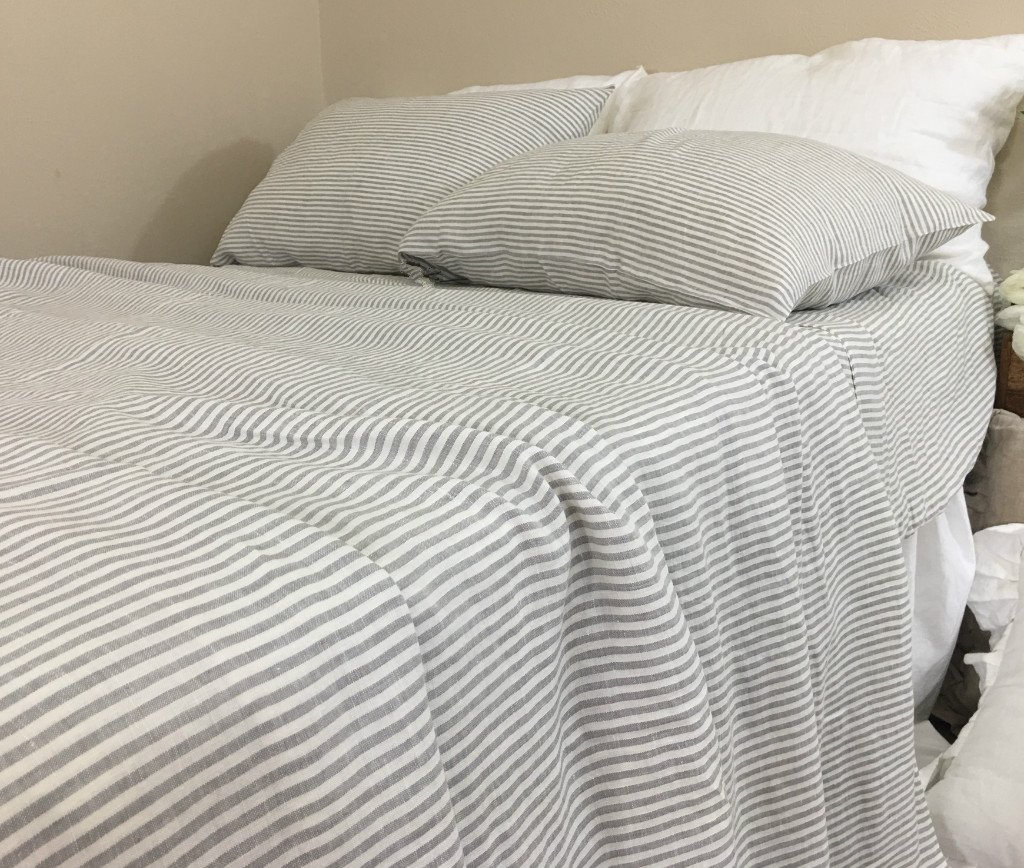 Grey and White Striped Bed Sheets 