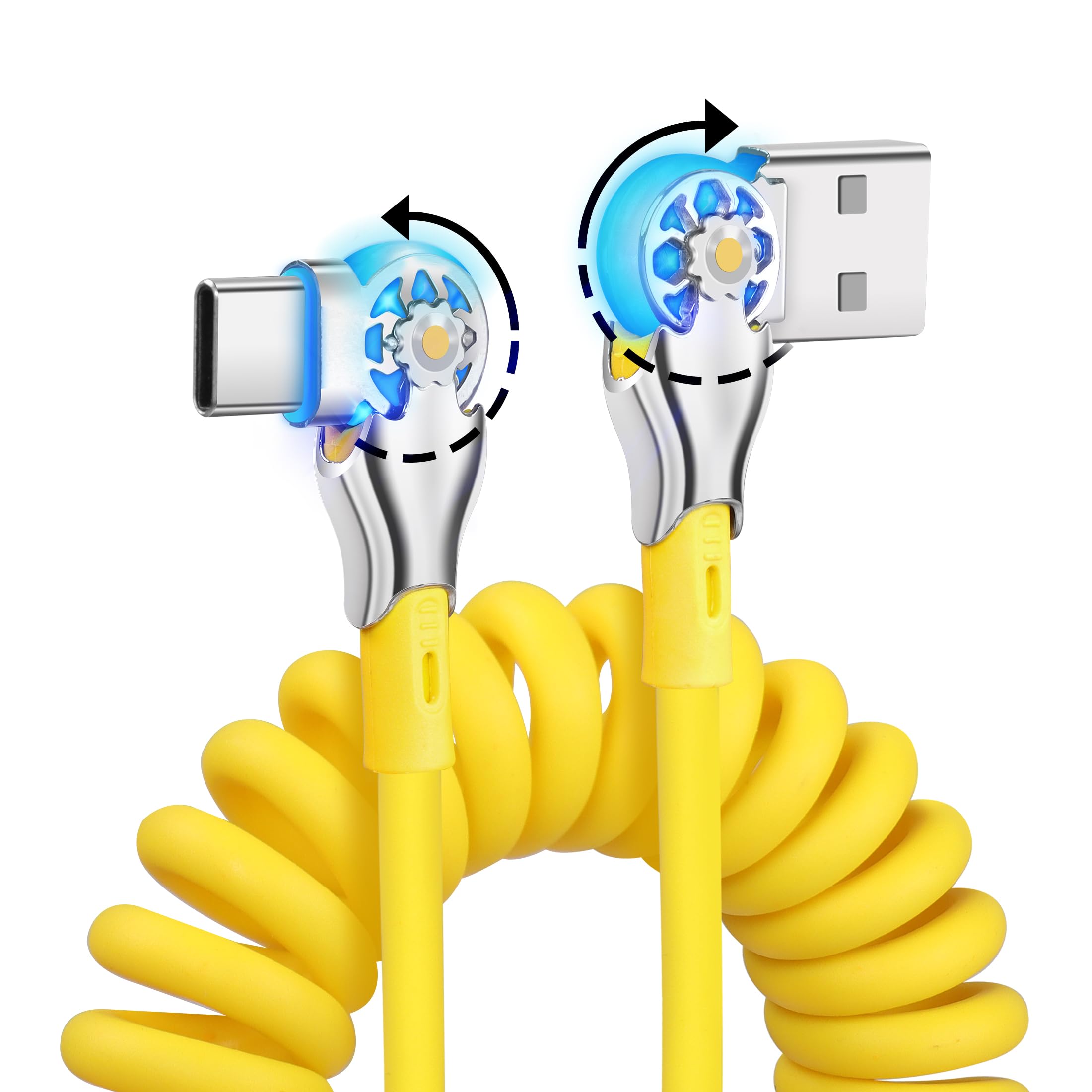 YACSEJAO Coiled USB Type C Cable Fast Charging, 1.8m 180° Double Rotating USB C Charger Cable Flexible Rotary USB Connector for Home, Office, Car Charging (40W)